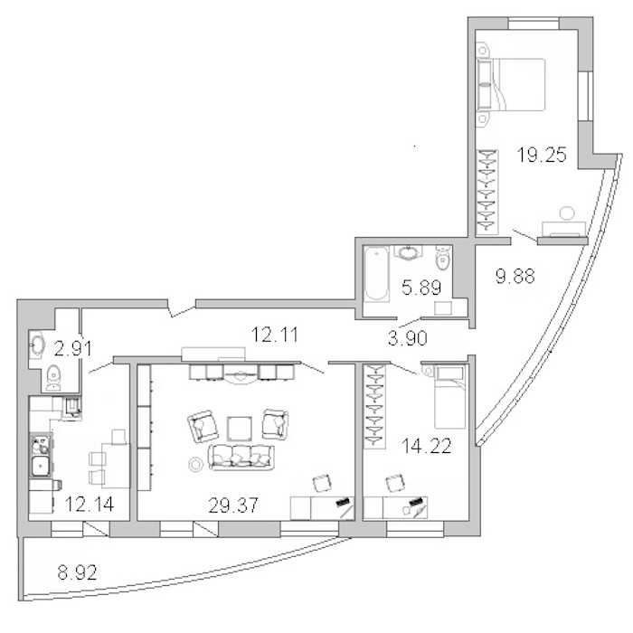 Трехкомнатная квартира в : площадь 114.1 м2 , этаж: 7 – купить в Санкт-Петербурге